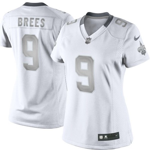 Women's Elite Drew Brees Nike Jersey White - #9 Platinum NFL New Orleans Saints